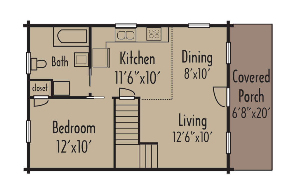 A floorplan of Cody's cabin, first floor